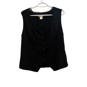 Sugar & Rose Black Button Up Sleeveless Top - XL - Lace Hem